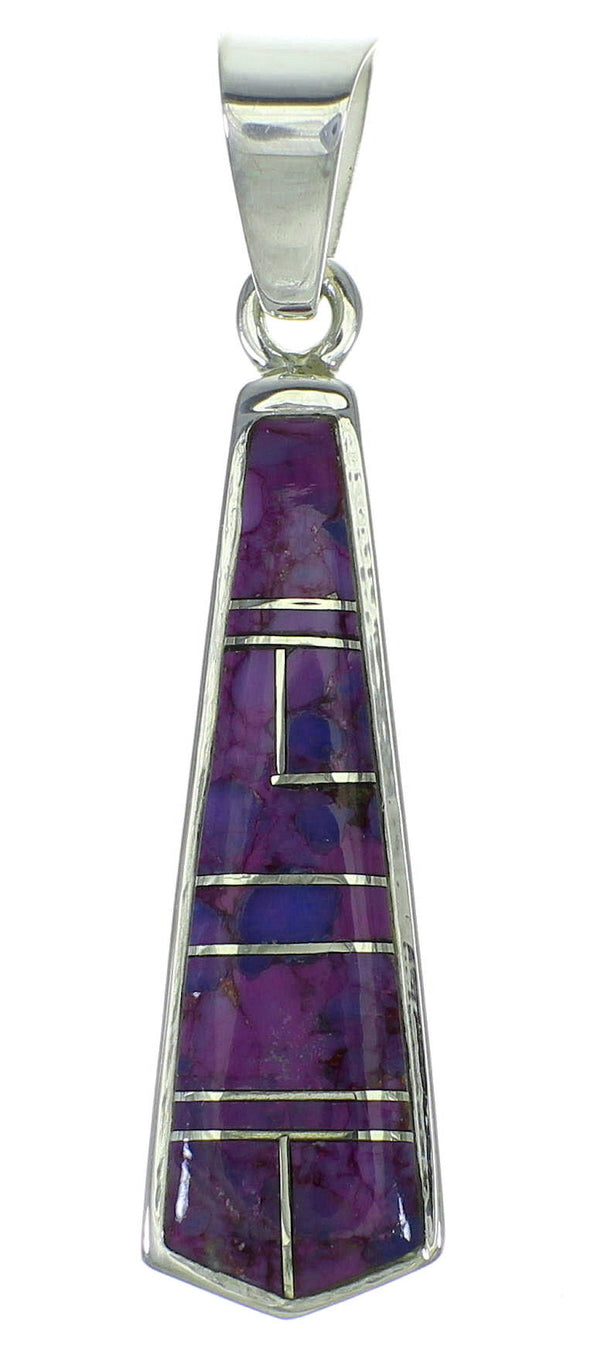 Genuine Sterling Silver And Magenta Turquoise Inlay Southwestern Pendant YX67048